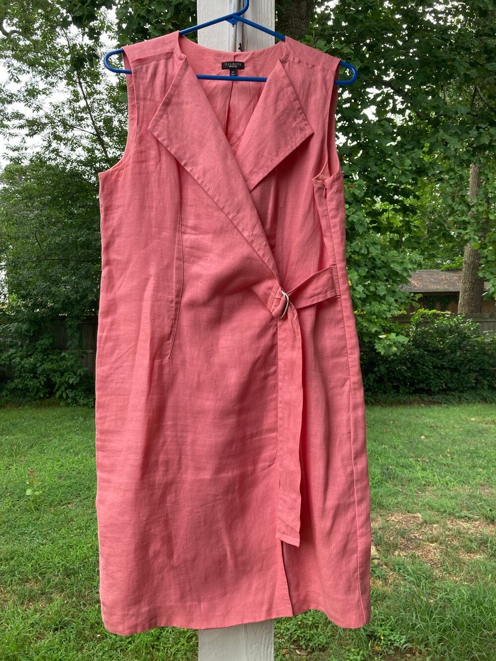 Talbots - 100% Linen Classic/Coastal Chic/Resort Feel Coral Faux Wrap Dress - 10